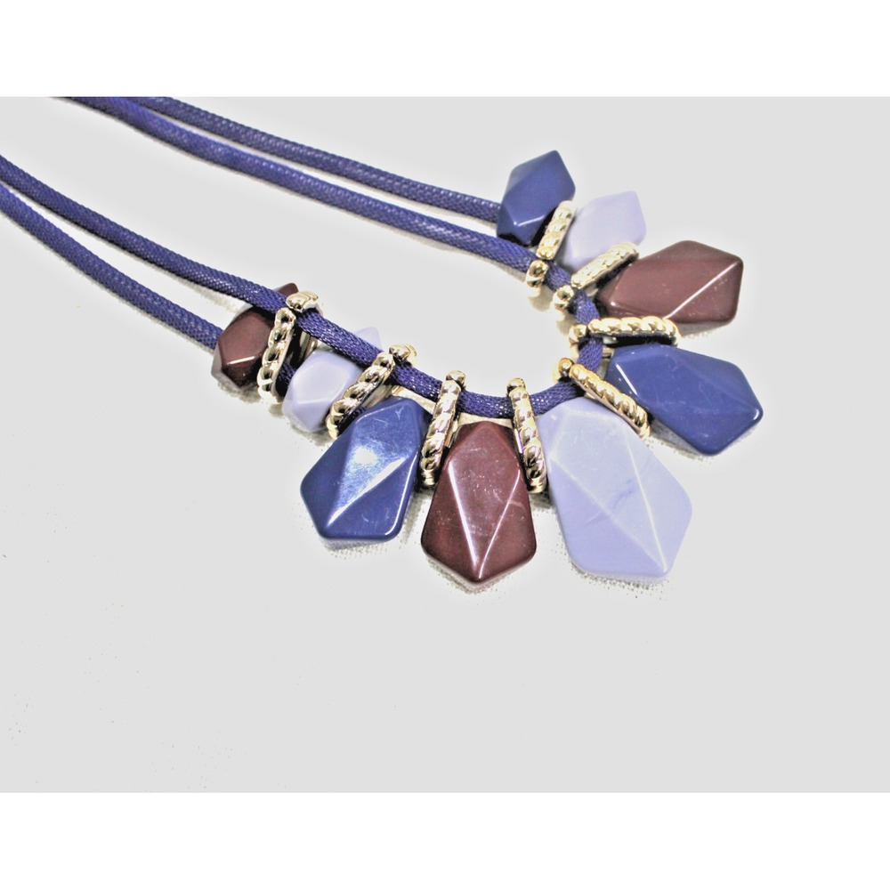 Geometric Statement Necklace Navy Plum Lavender Beads Gold Accents